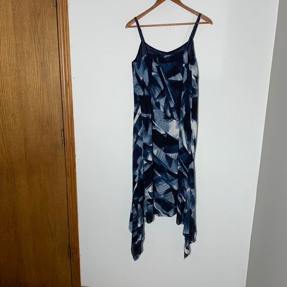 Womens Per Se Silk Midi Slip Dress Blue Patterned Size 4 EUC! - Picture 2 of 2